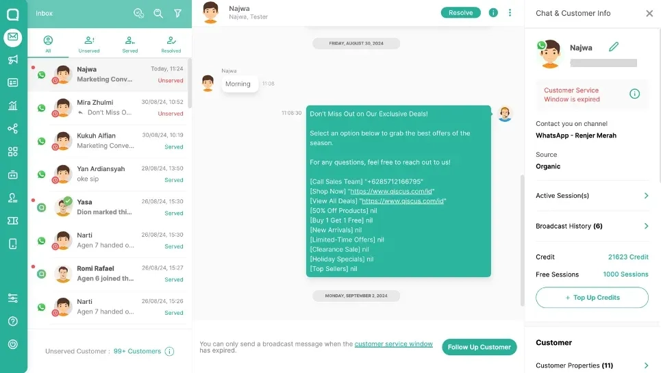 Qiscus AI Chatbot Whatsapp