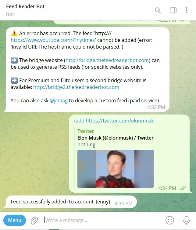 Feed Reader Bot